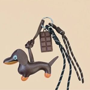 Brown Dachshund Keychain with Chocolate Charm